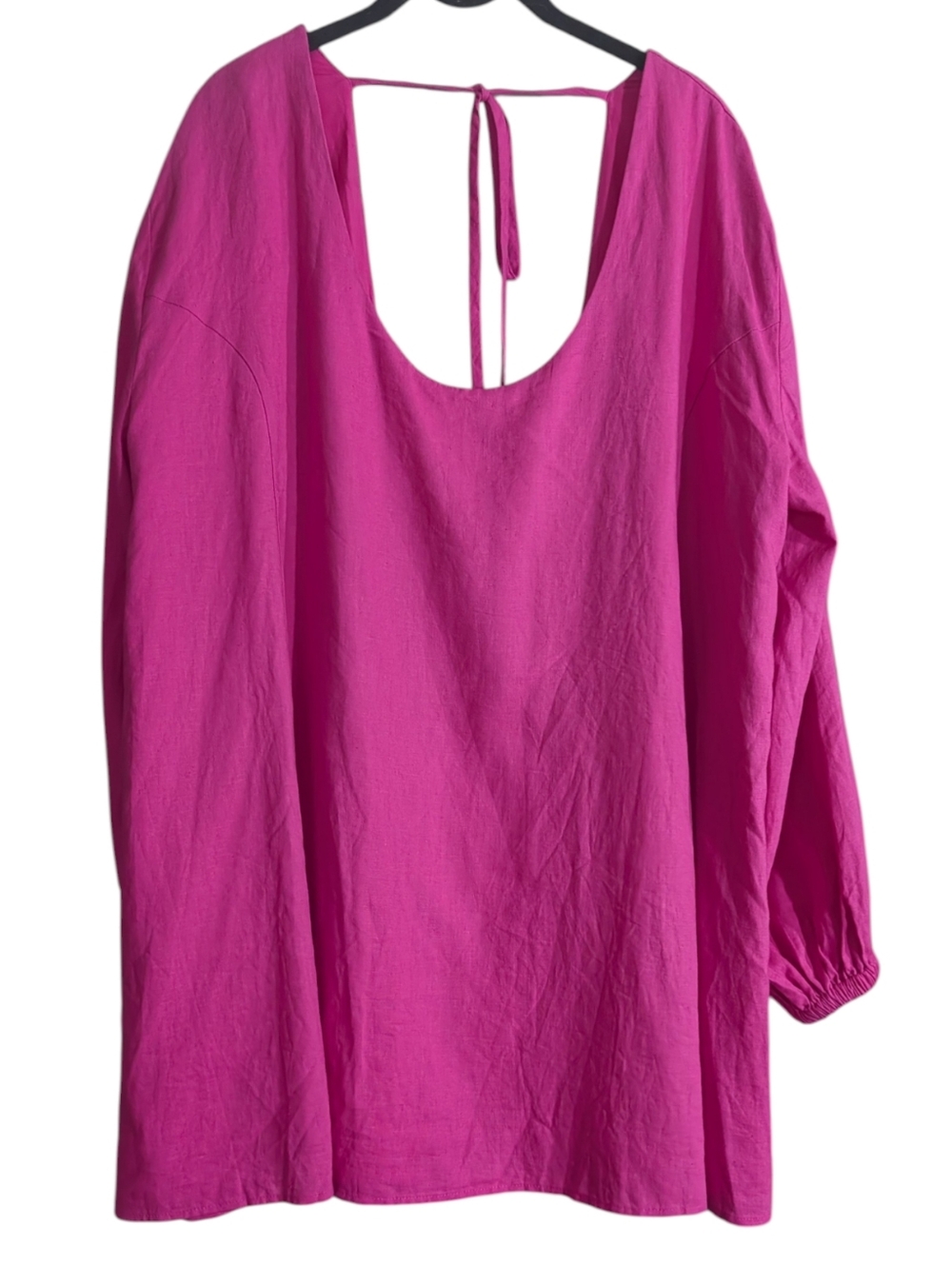 Lovers + Friends Moda Mini Dress Hot Pink Linen Blend Open Back Blouson Sleeve - Picture 3 of 11